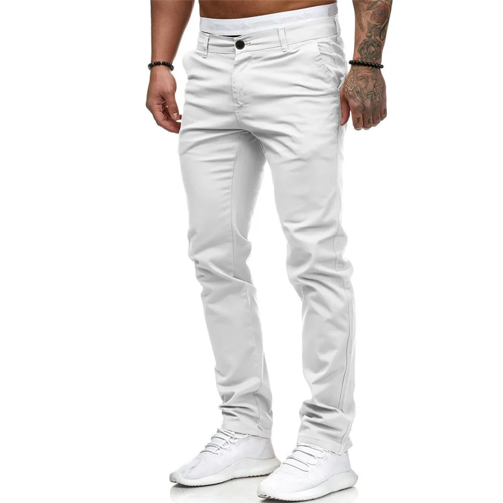 Men Slim Autumn Pants Solid Color Straight Workwear Trousers