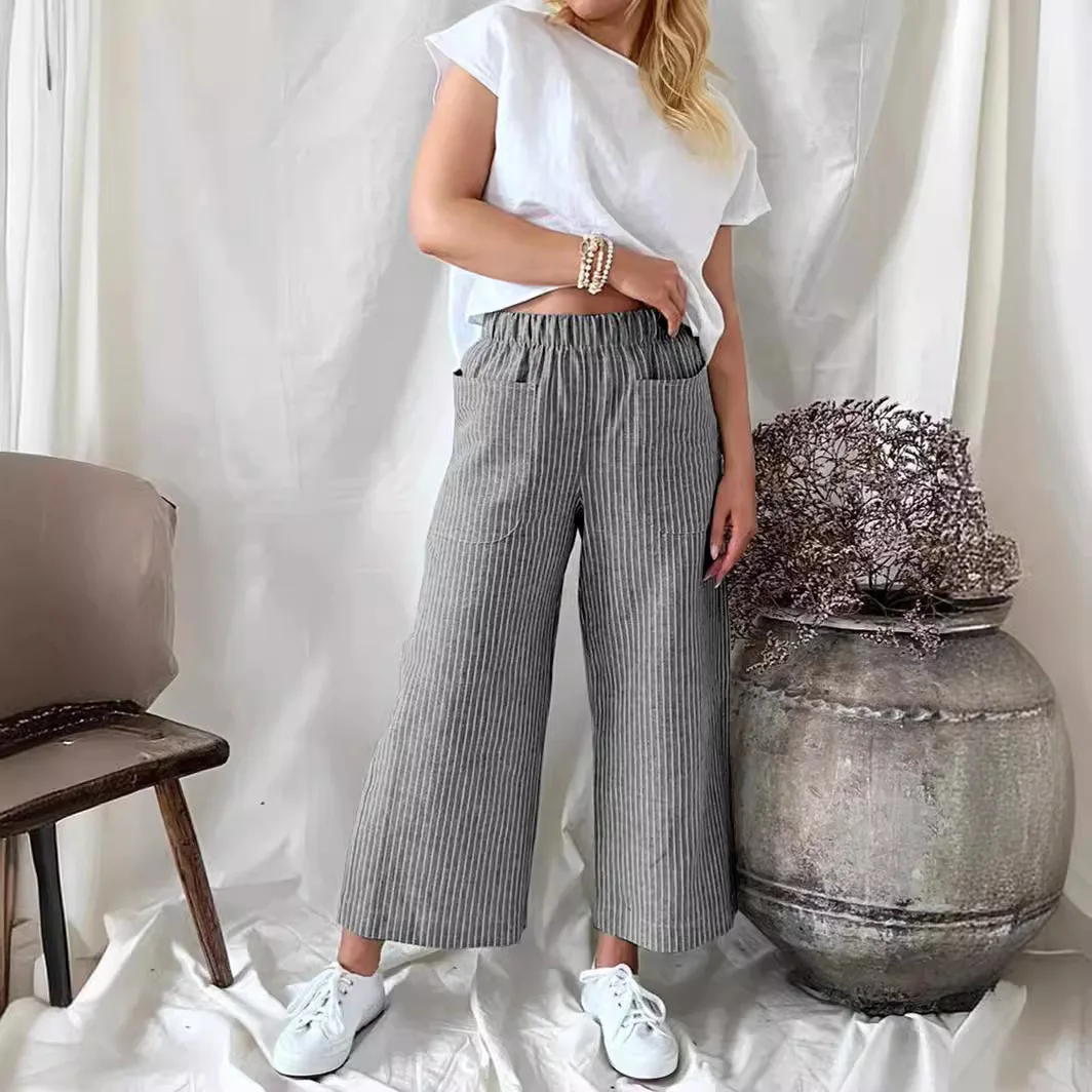 Four Seasons New Cotton Hemp Loose Fashion Casual Straight Pants Women