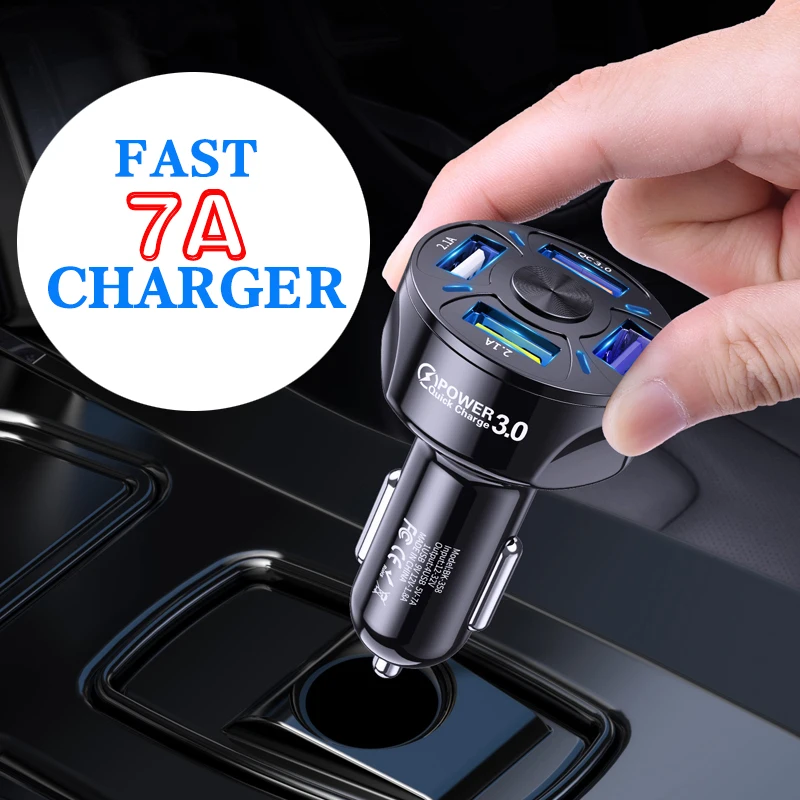 dual usb c car charger QC3.0 4USB Car Charger 48W7A Current FastCharging Widely Compatible MobilePhones Tablets USB Devices  LED Light Display Charging samsung usb c car charger