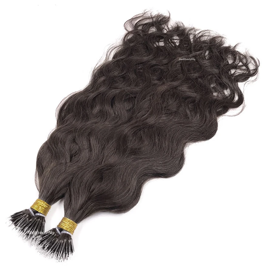 Natural Wave Nano Ring Human Hair Extension Brazilian Remy Hair Microlink Nano Beads Ring Hair Long Natural Wavy 100g 100strands 3