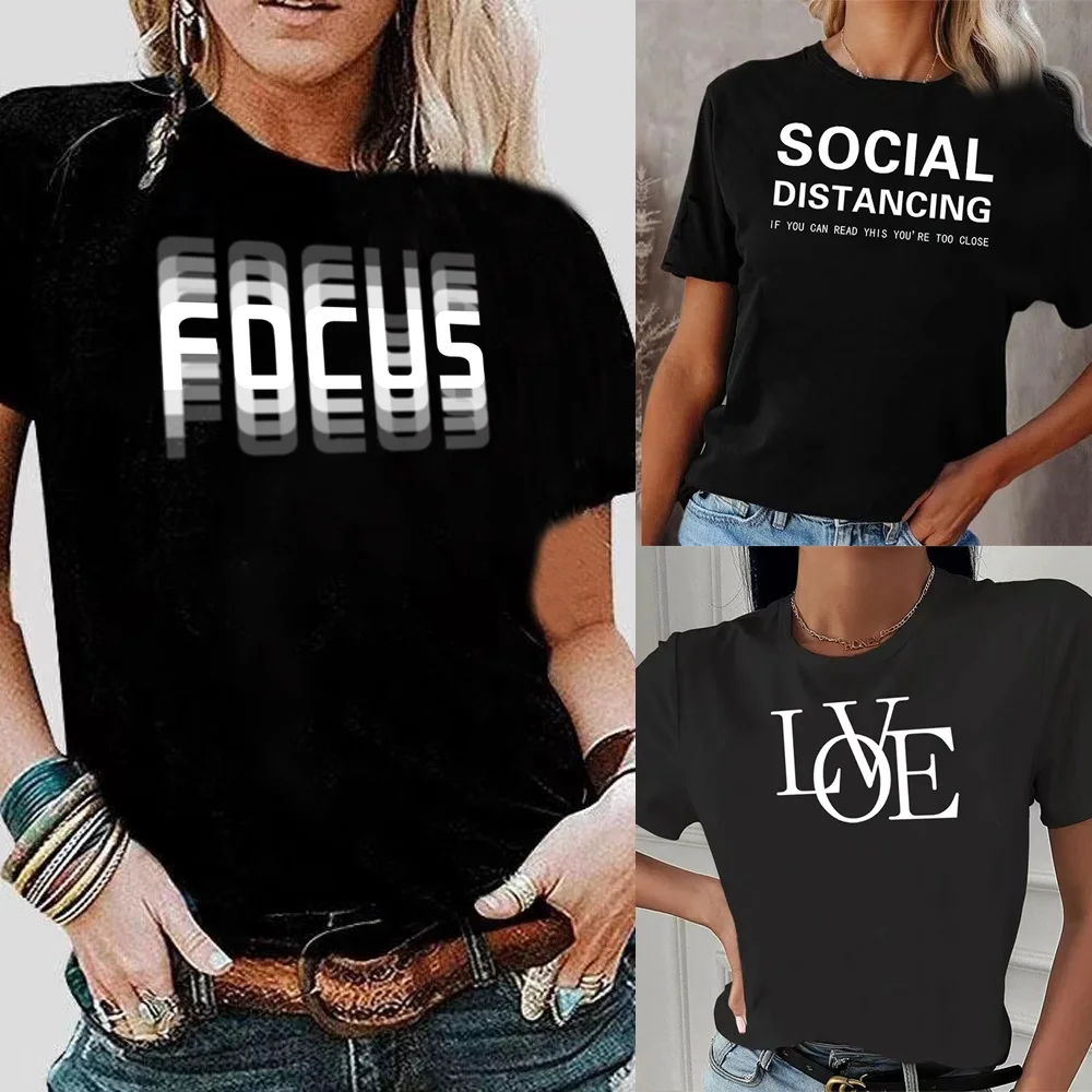 

Women Summer Clothes T-shirt Fashion Black Text Print O-neck Short Sleeve Harajuku Female Top Tee Slim Soft Hip Hop Streetwear