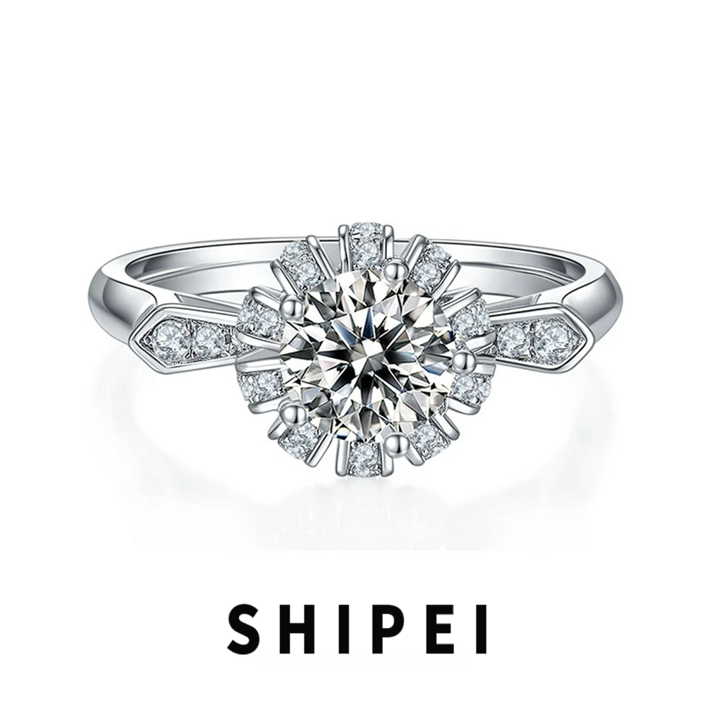 

SHIPEI 1CT Flower D Moissanite Diamond Ring Fine Jewelry For Women Wedding Engagement 100% 925 Sterling Silver Anniversary Gift