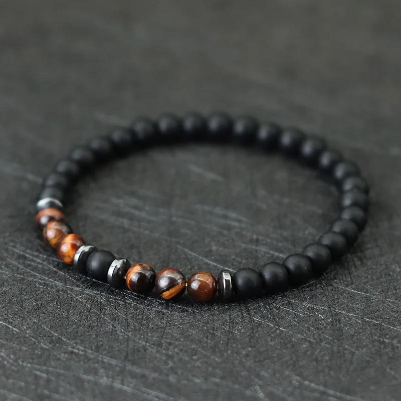 Hematite Onyx Tiger Eyes Stone Beaded Men Bracelet