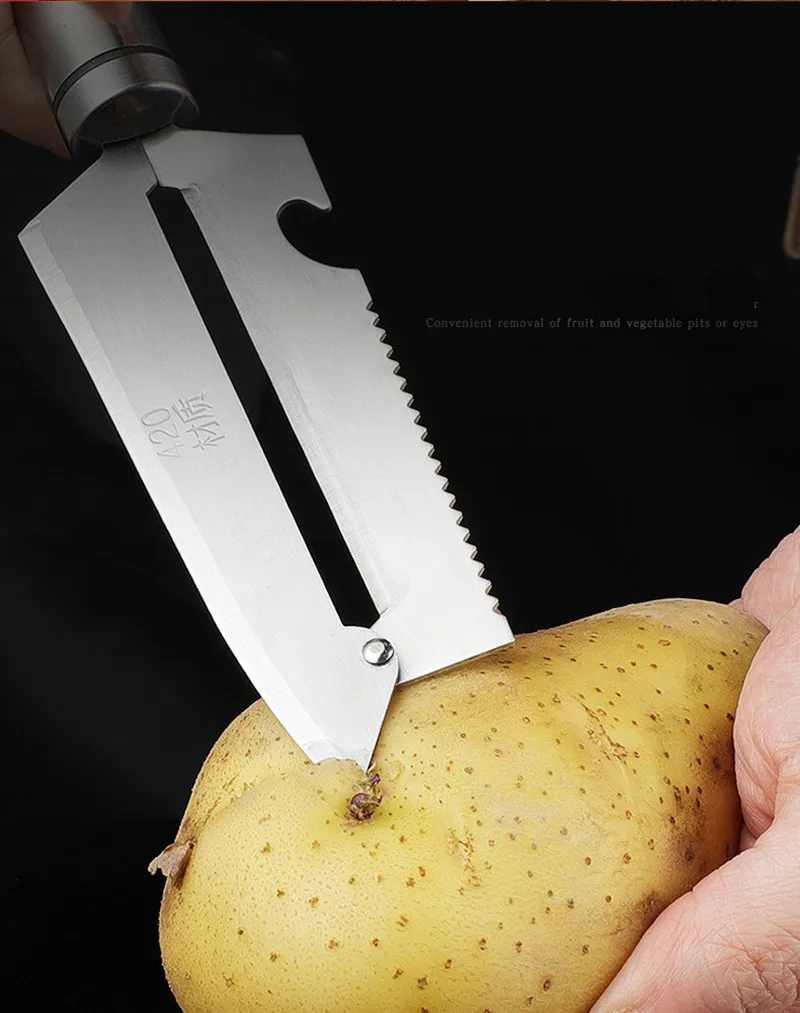 Description Picture 3 of itemMultifunctional Stainless Steel Peeler Manual Household Vegetable Paring Knife Cutter Slicer with Wooden Handle Kitchen Gadgets
