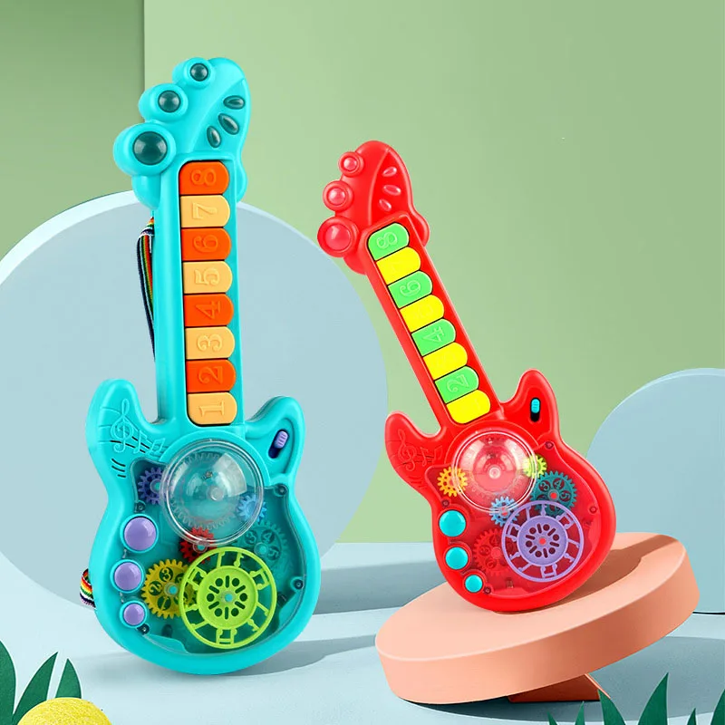 

Music Transparent Gear Guitar Electric Plastic Simulation Musical Instrument Lighting Enlightening Toys for Kids Toddler Gifts