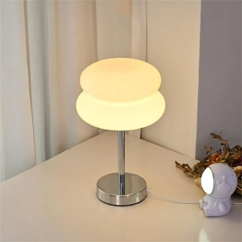 

Medieval Cream Glass Egg Tart Mushroom Table Lamp Bedroom Bedside Study Home Decor Macaron Desk Light Ins Atmospher Night Lights