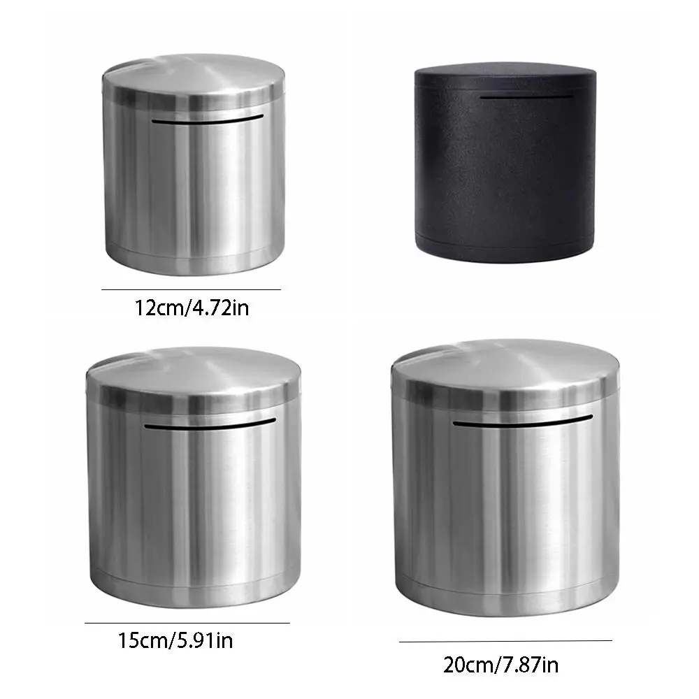 Stainless Steel Piggy Bank Cylindrical Type Durable Coin Storage Box Large Capacity Saving Money Box Adult Saving