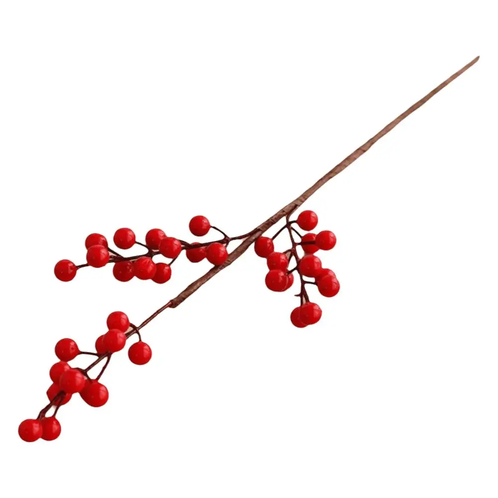 DIY Red Berry Branche Realistic Snow Frosted Artificial Holly Berries Reusable Wreath Decor Fake Plant Christmas Tree Decor