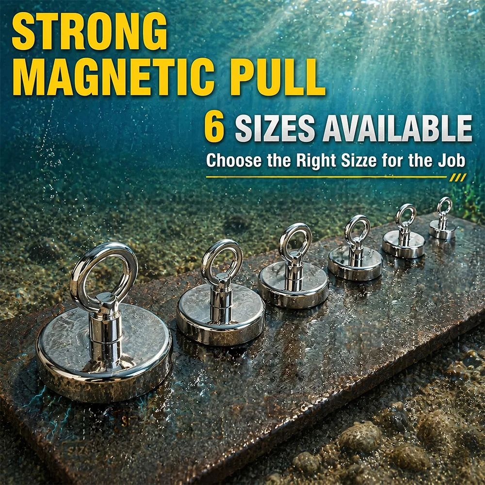 Heavy-Duty Fishing Magnet with Countersunk Ring for Versatile Recovery in Water and Land Environments