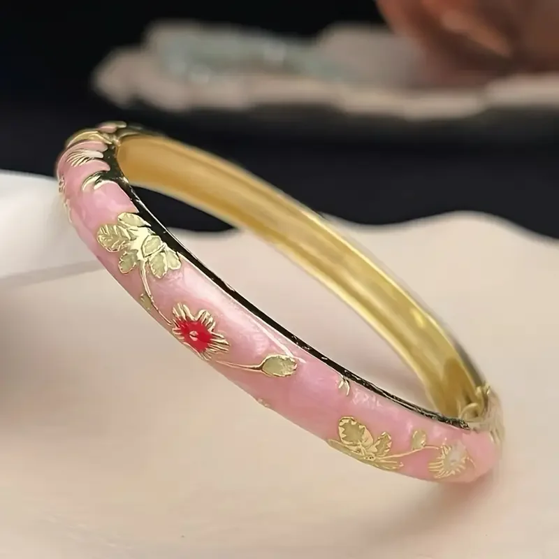Cloisonné Enamel Water Droplet -Plated Open Bangle Bracelet for Women Vintage Ethnic Style Bracelet Jewelry Suit for Gifts