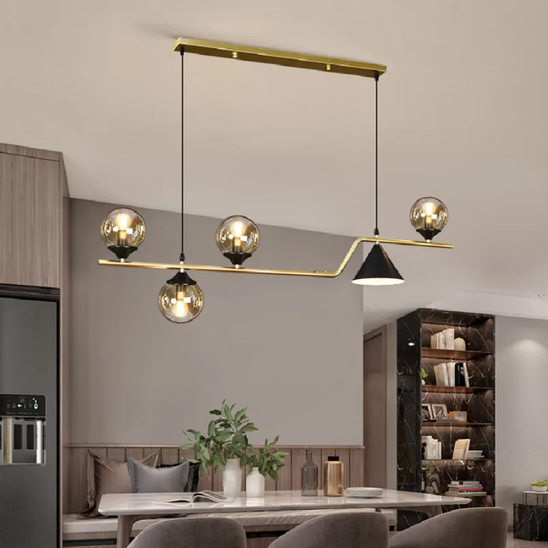 

LED pendant lamp Minimalist Luxury Creative Spherical Glass Long Dining Table Living Room chandelier Kitchen Bar Cafe Hang light