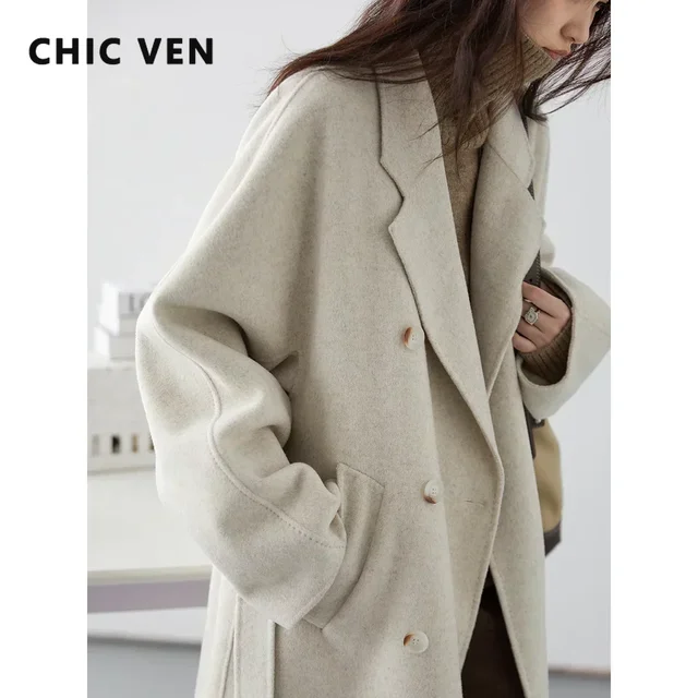 CHIC VEN Women Long Double-sided Woolen Coats Retro Loose Female Overcoat Double Breasted Ladies Windbreak Autumn Winter 2025 2