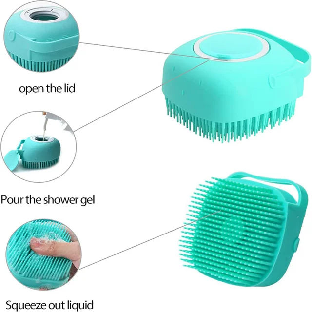 2-in-1 Soft Silicone Pet Bathing Brush & Shampoo Dispensing Massager 5