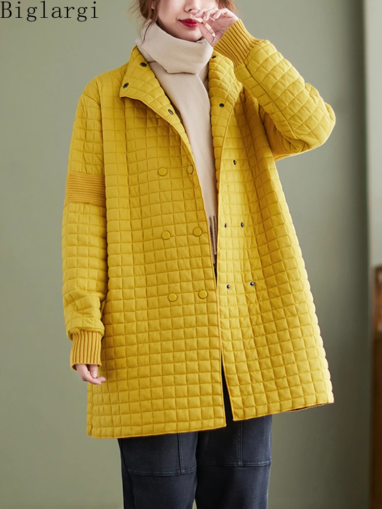Fashion plaid winter parkas Women Turtleneck warm coat
