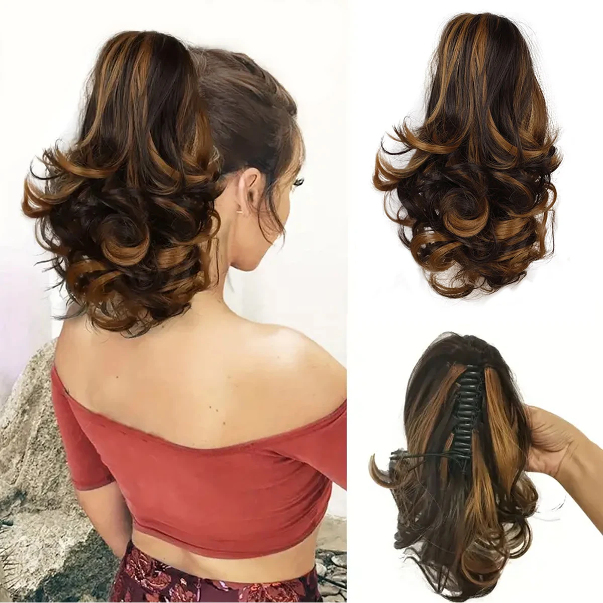 Claw Ponytail Clip in Wavy Hair Extensions Short Curly Ponytail 12 Inch Natural Wave Hair Accessories for Women Girls Daily Use