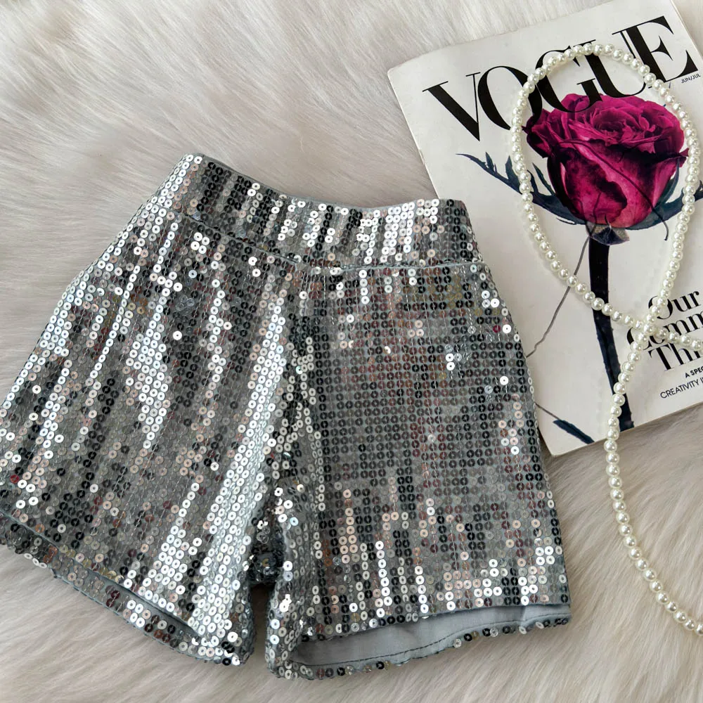 Basics Vintage High Waist Chic Glitter Sequin Short Pants Hotsweet Fashion Streetwear Club High Street Women Casual Clothing