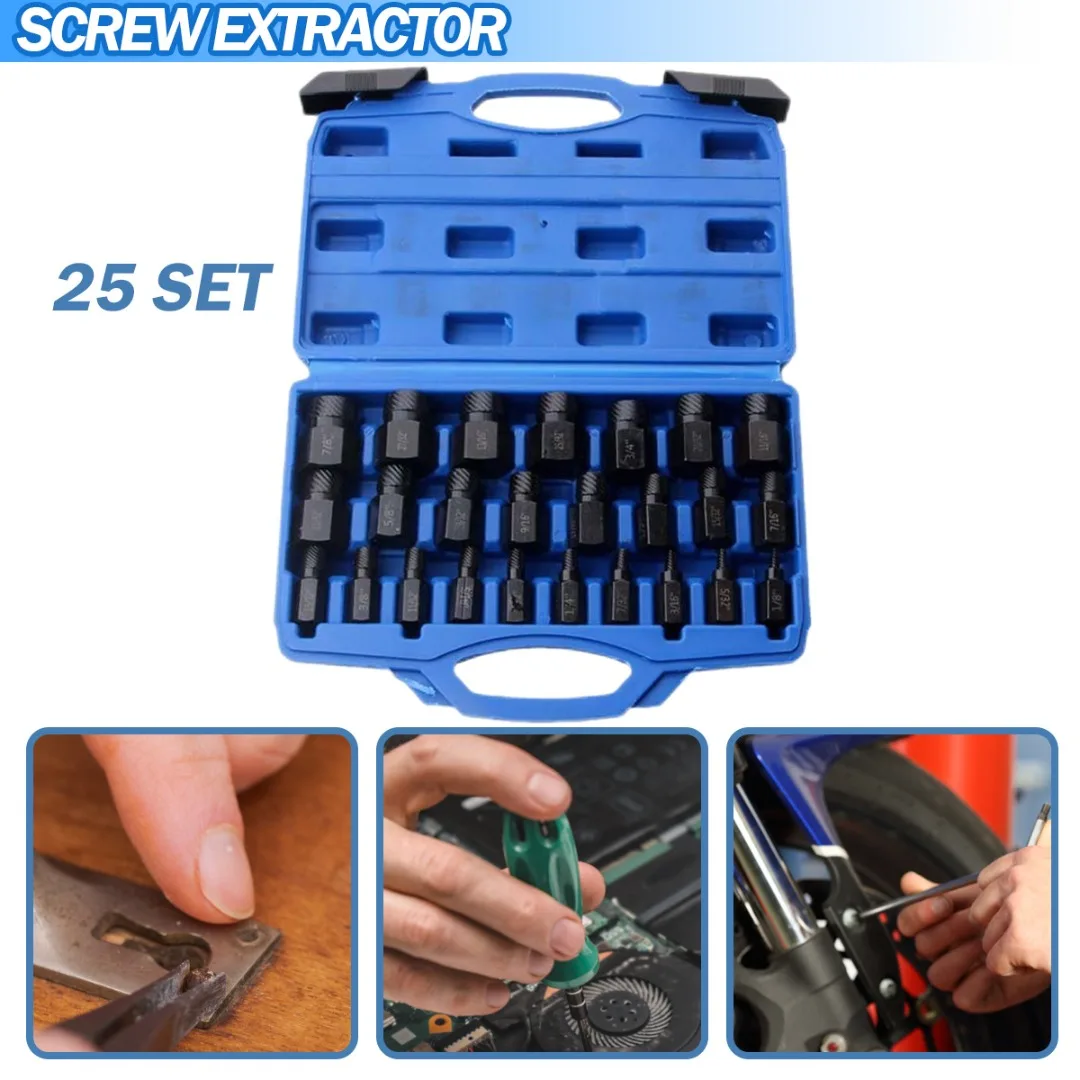 

25pcs Damaged Screw Extractor Drill Bits Purpose Tools Set Broken Bolt Remover Magnetic Extension Bit Holder Adapter