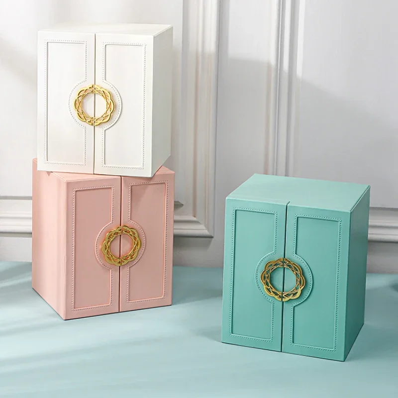 

Elegant Leather Jewelry Box with Double Door Waterproof Storage Bedroom Dressing Table for Luxurious Organizer and Accessories