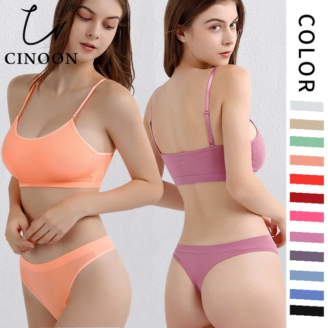 CINOON Women Seamless Bra Set Sexy Thong Low Waist Panties Wire