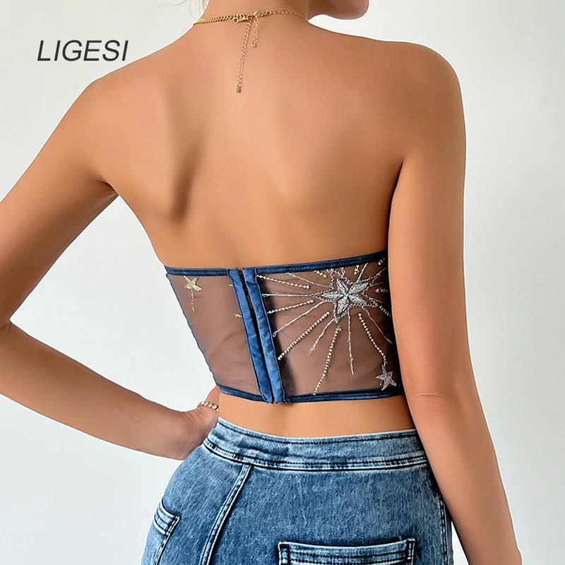 Mesh Embroidery Corset Top Vintage Lace Trim See Through Crop Top Sexy Y2k  Tank Top Women Clubwear 2023 - Tanks & Camis - AliExpress