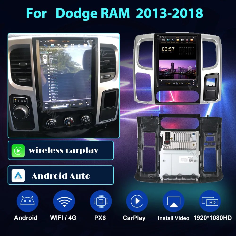 

2 din Android Car Multimedia Player 12.1 inch for Dodge RAM PX6 2013-2018 GPS Navigation Stereo Receiver vertical HD screen