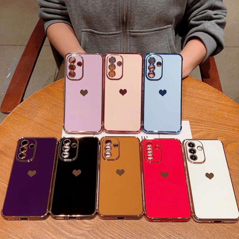 Electroplated Love Heart Shockproof Phone Case with Lens Protection