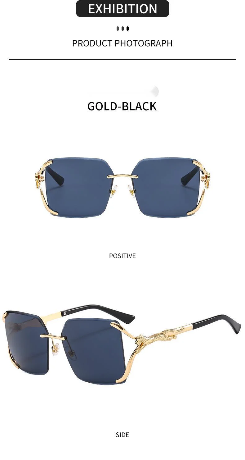 Women's Leopard Frameless Sunglasses Large Frame Fashion Glasses_voghion.com