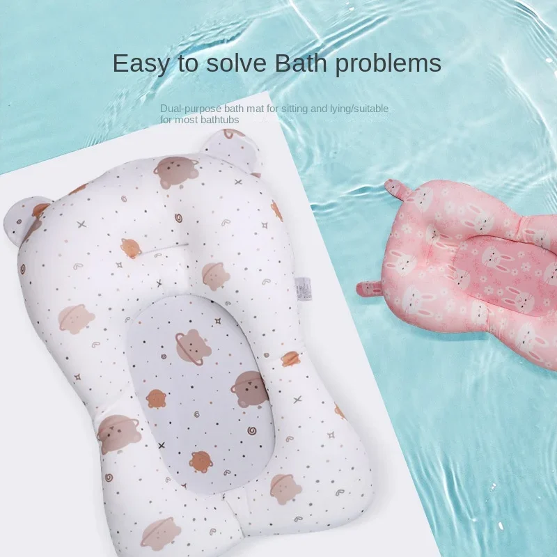 Cartoon Baby Shower Bath Tub Pad Non-Slip Newborn Bathtub Mat Safety Nursing Foldable Support Comfort Body Cushion Mat Pillow baby bath support pad baby bath seat baby bath tool