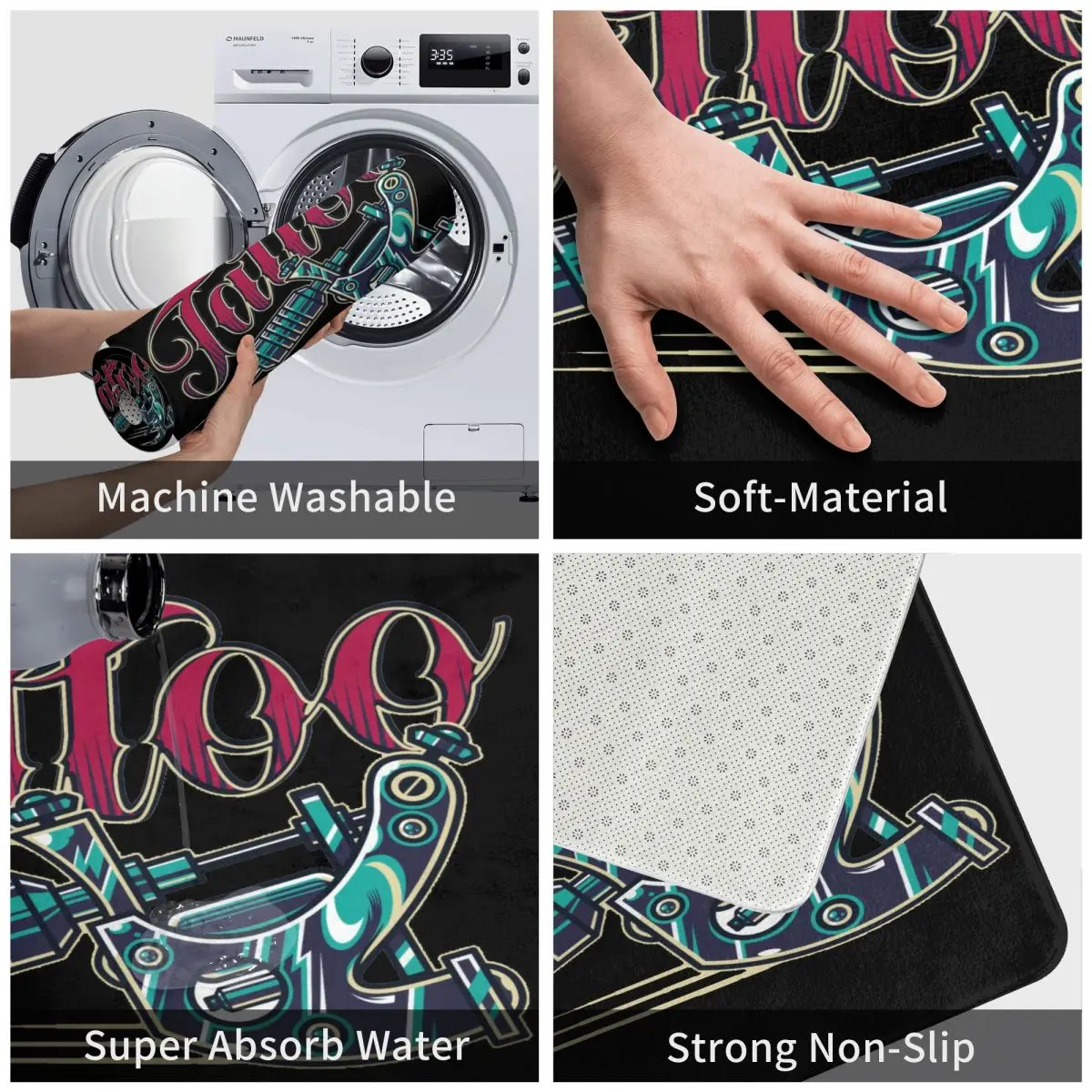 Tattoo Maschine Carpet, Polyester Floor Mats Modern Practical Gifts Festivle Gifts Mats Customizable