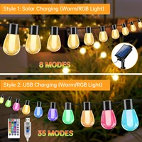 Solar Outdoor String Lights USB Charge Waterproof S14 Edison Led Bulbs Shatterproof Solar Hanging Light With 8/35 Modes Remote 2