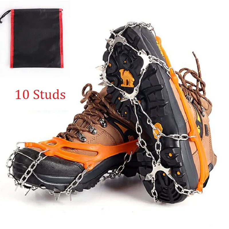 1Pair 10 Studs Anti-Skid Snow Ice Gripper Climbing Shoe Spikes Grips Cleats Overshoes Crampons Spike Shoes Crampon M/L/XL