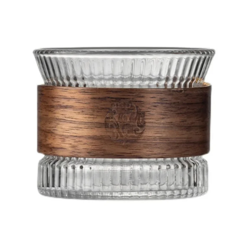 كوب شاي زجاجي شفاف مع حاوية خشبية كوب ساكي عتيق فن...