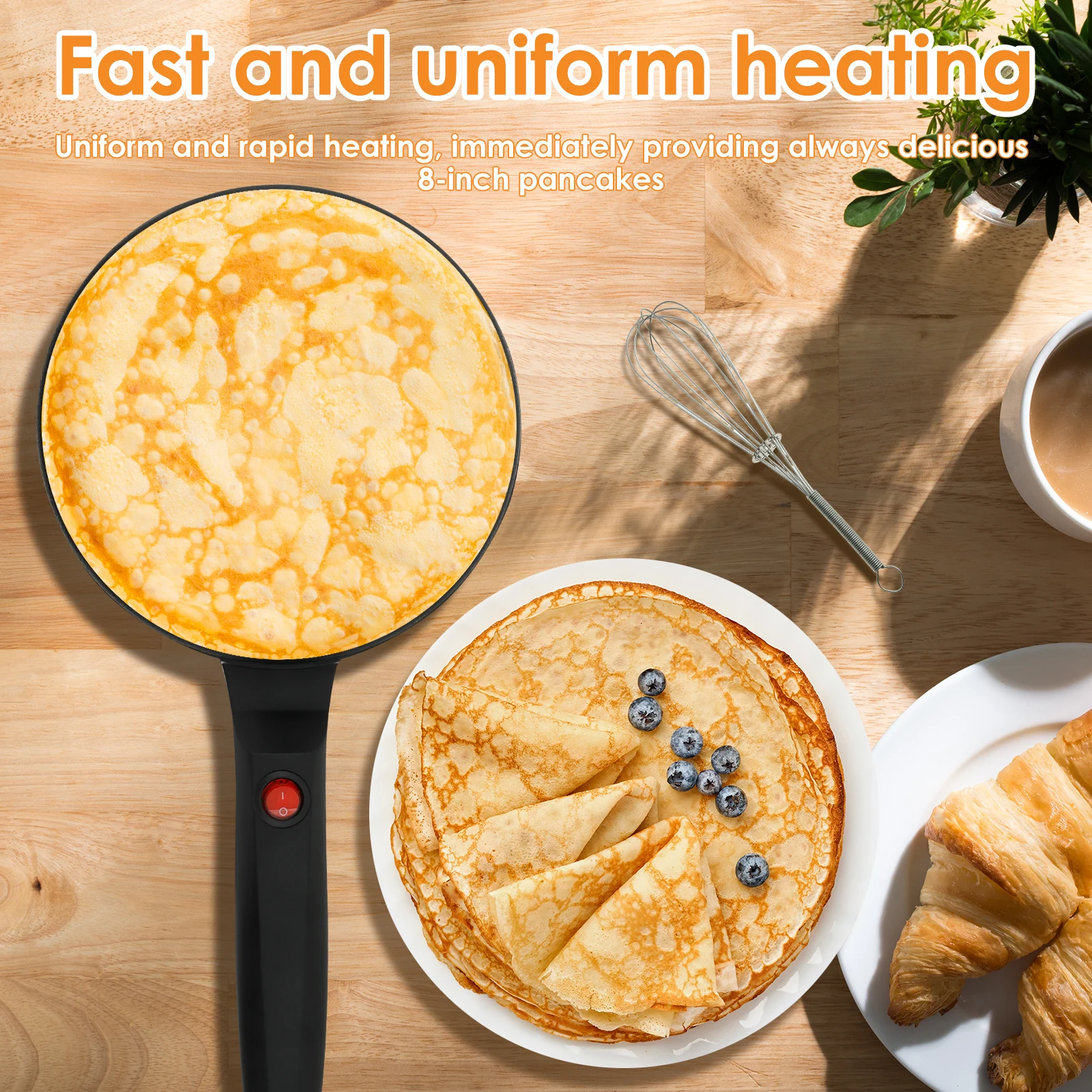 Electric Crepe Maker 8 Inches Portable Crepe Maker Machine with Nonstick Coating Multifunctional Pancake Pan Pancakes Making