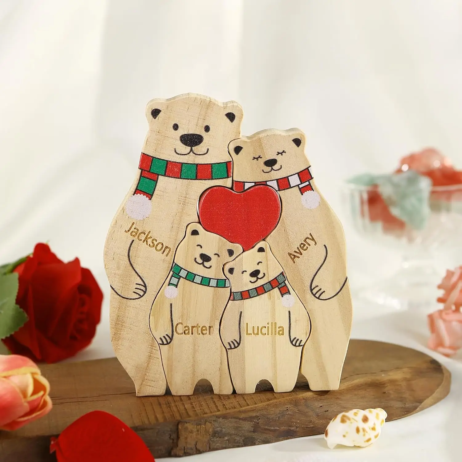 thumbnail image 2 of Regalos de Navidad Rompecabezas de madera personalizado con familia de animales Escultura con nombres grabados personalizados Decoración navideña para el hogar para mamá y papá, 2 of 5