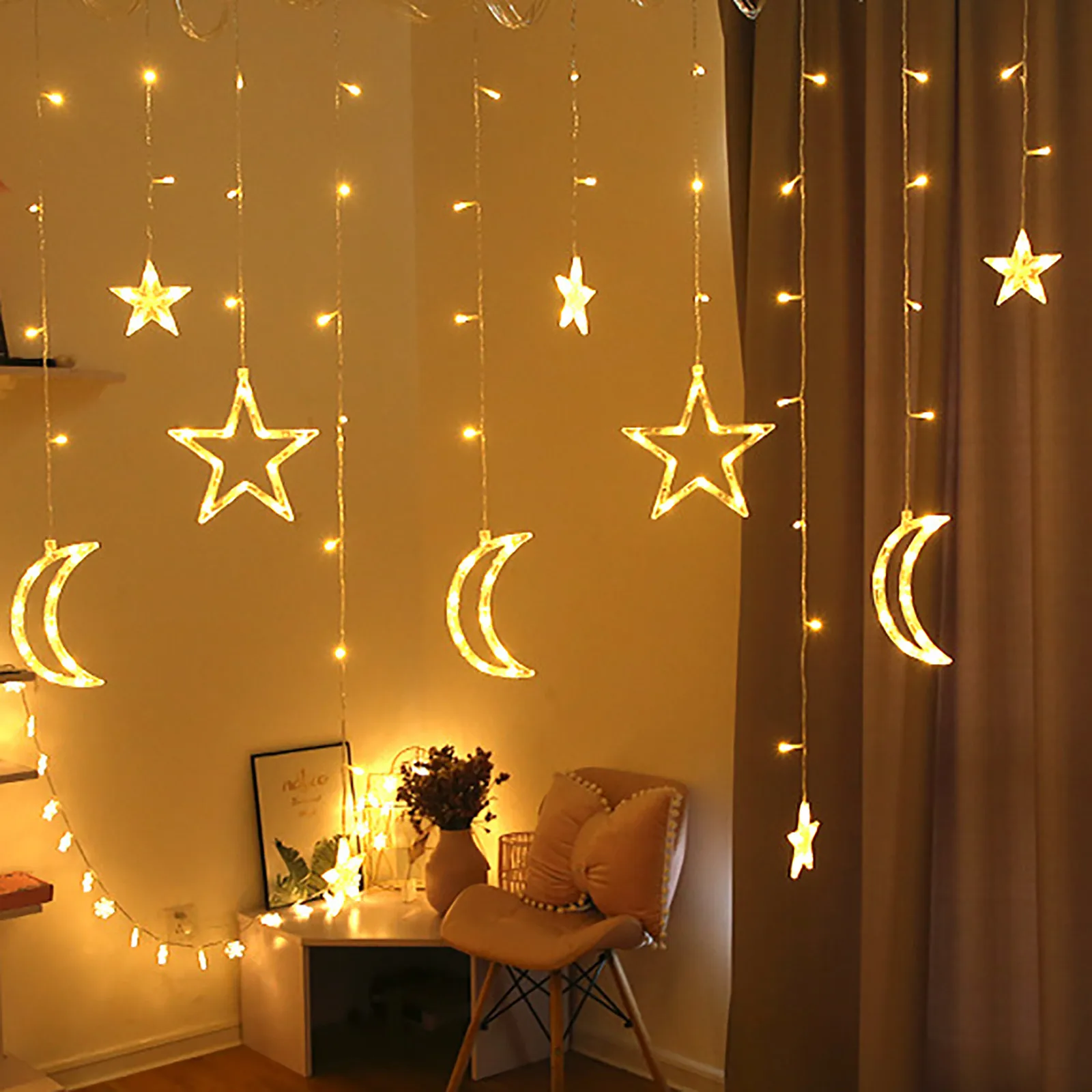 Solor Star Moon LED String Lights Curtain Light String Light Wedding Patio Party 