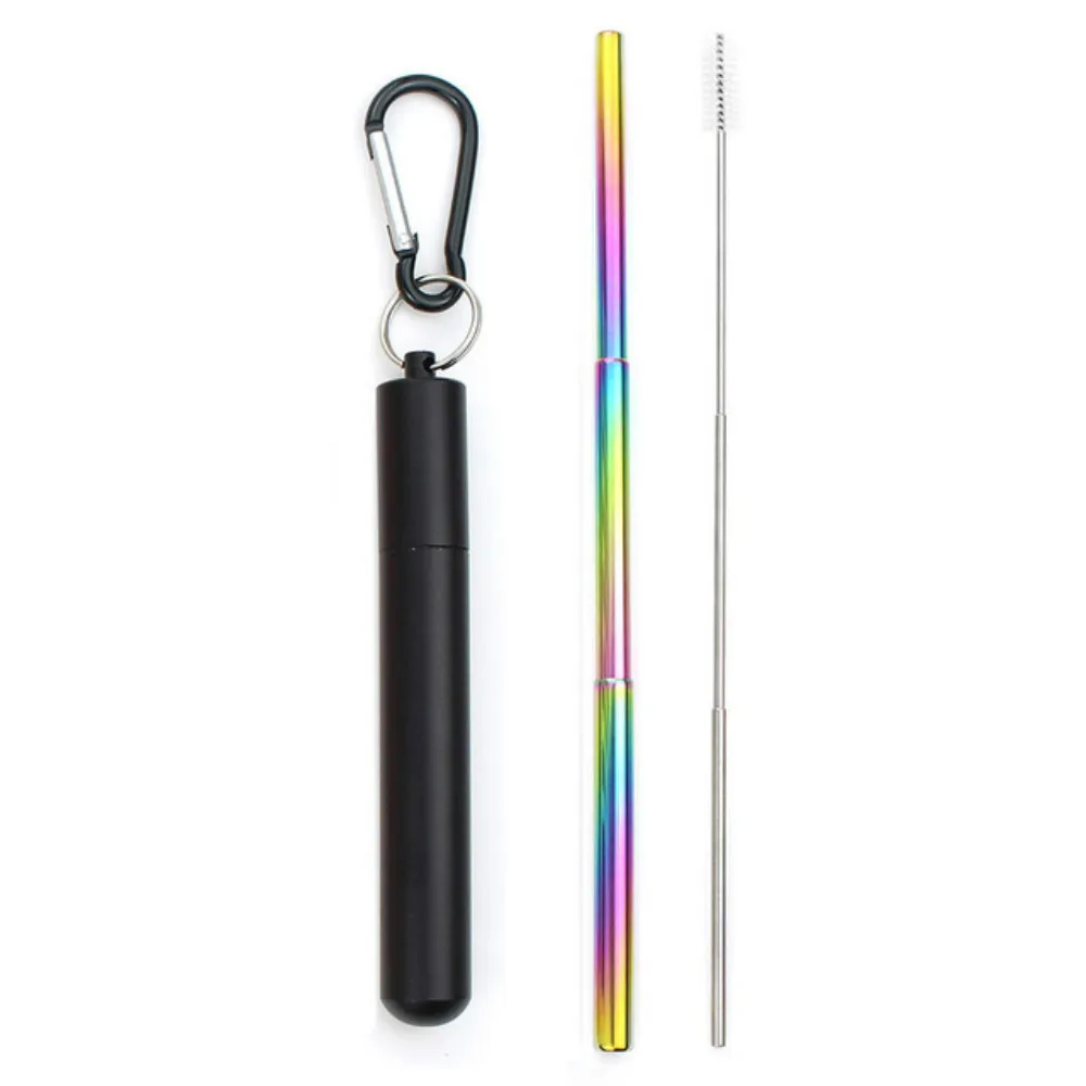 Eco-Friendly Reusable Telescopic Metal Straw Set with Cleaning Brush and Portable Travel Case