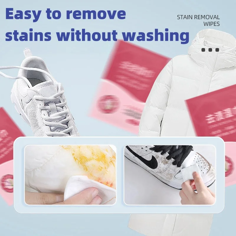 Salviette umidificate per la rimozione delle macchie dei vestiti senza lavaggio pulizia salviette per la rimozione di sporco e olio piccole scarpe bianche giacca per la rimozione dello sporco salviette umidificate