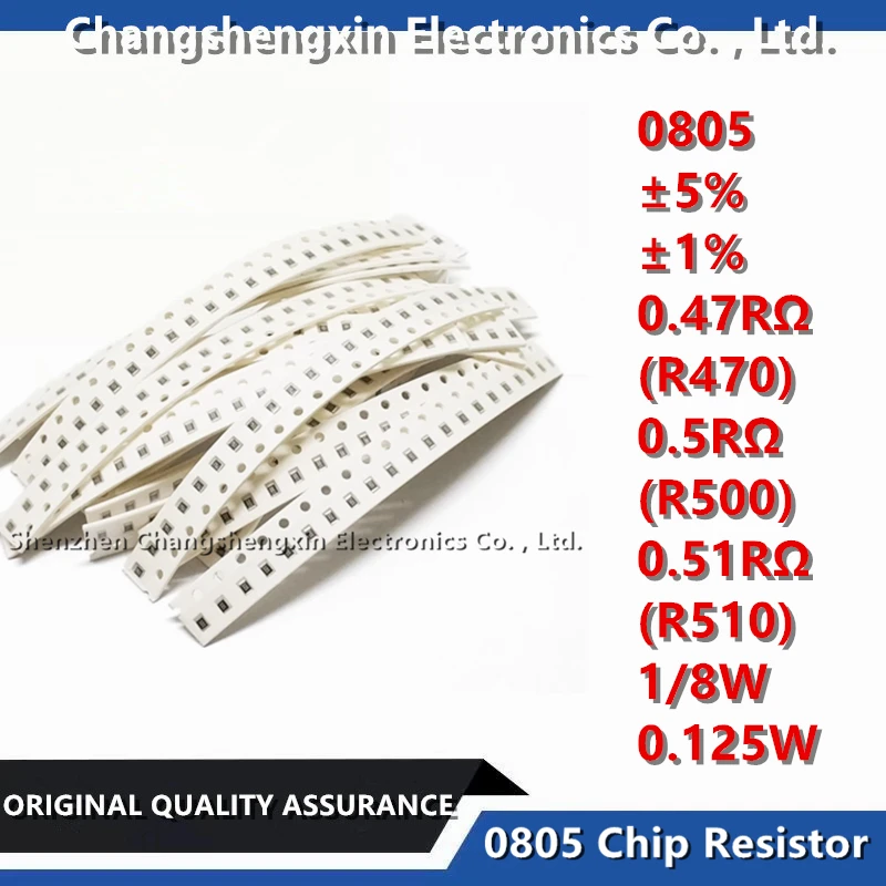 

50PCS 0805 SMT Chip Resistor Tolerance ±5% ±1% Resistance 0.47RΩ 0.5RΩ 0.51RΩ Ohms R470 R500 R510 1/8W 0.125W