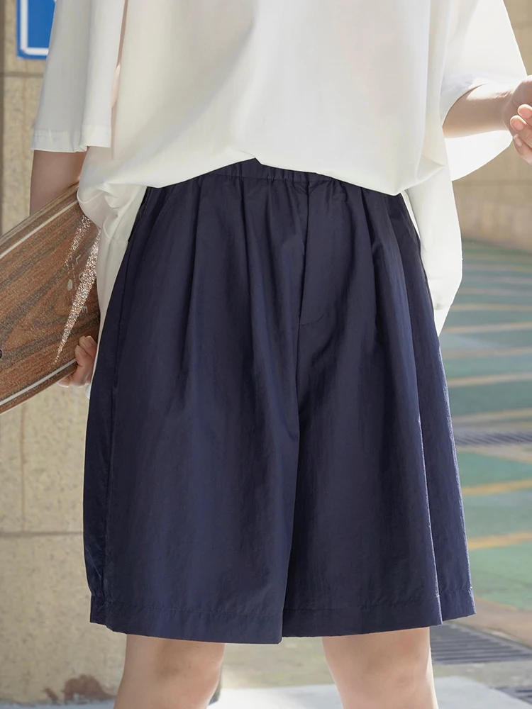 [LANMREM] Elastic High Waist Shorts For Women Solid Straight Loose Sunscreen Female Clothing Minimalism 204 Summer New 26D8942