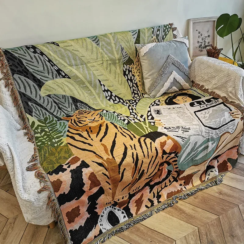 

Ins Girl Tiger Pattern Throw Blanket Home Decorate Tapestry Sofa Cover Outdoor Camping Picnic Mat 130x180cm