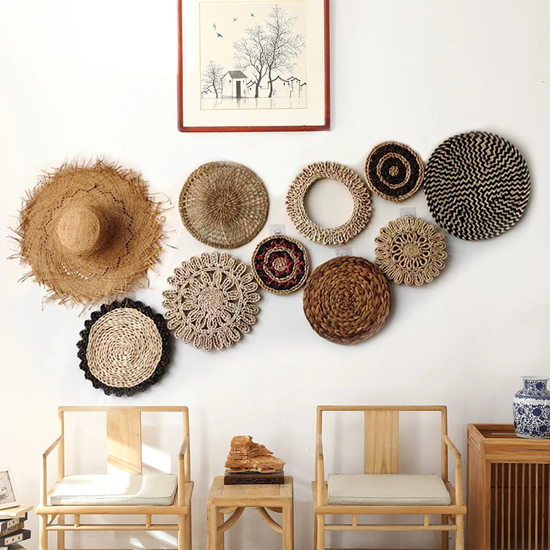 

Hand-woven Grass Wall Decoration Circular Garden Natural Hoop Hanging Crafts Home Living Room Background Wall Hanging Accessorie