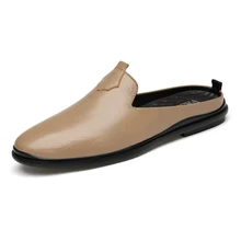 

Men Summer Fashion Casual Mules Male Breathable First Layer Cowhide Loafer Slippers Open Back Low-heels Genuine Leather Sandals