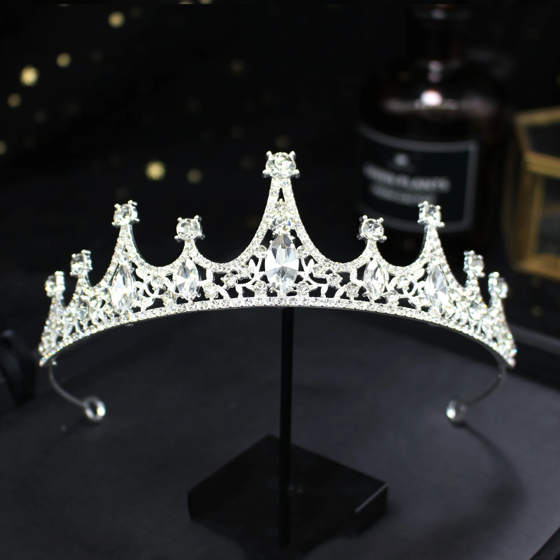 1pc Krone Braut Vintage Haar Bands Kristall Strass Handgemachte Haar Bands Krone Prinzessin Geburtstag Party Platte Kopfschmuck – Detail 7