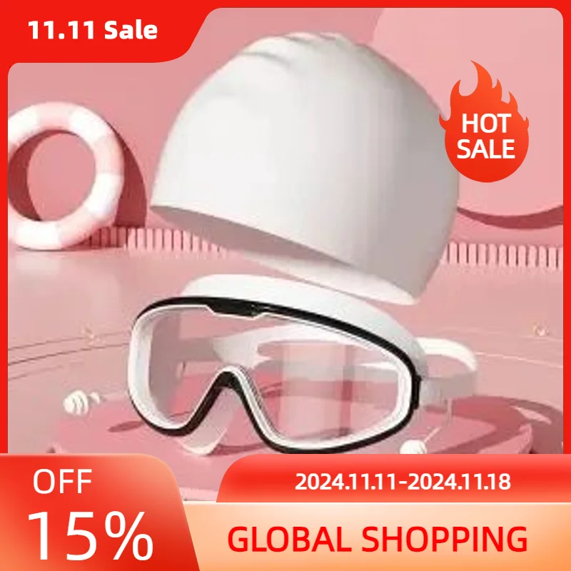 Swimming Goggles Waterproof Anti-fog HD Professional Men Women Large Frame Swimming Goggles Diving Swim Cap Set Equipment