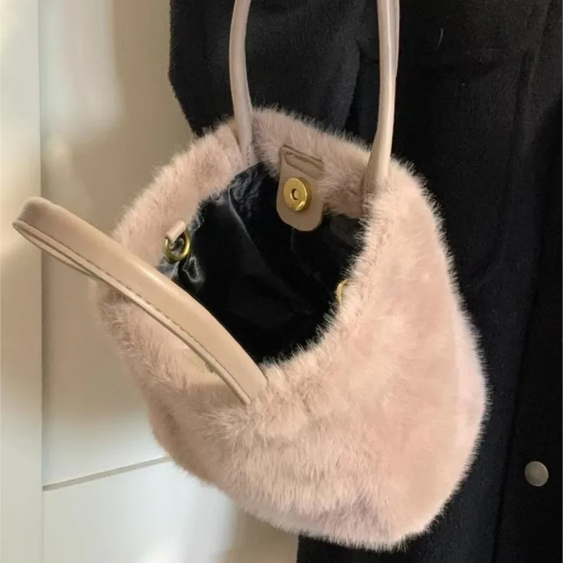 Korean Style Plush Bucket Handbag Women Marleid Large Capacity Soft Shoulder Bag Ladies Fashion Sle Khaki High End Crossbody Bag