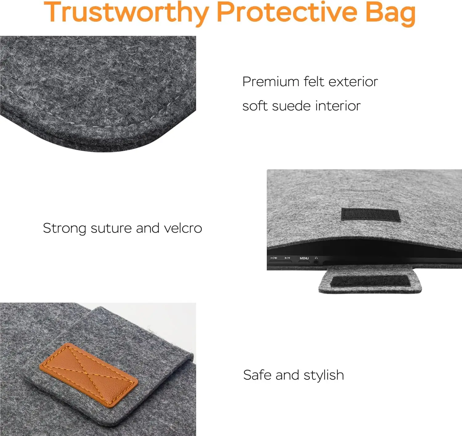 Sleek Felt Tablet Protective Sleeve - Shockproof Carrying Pouch