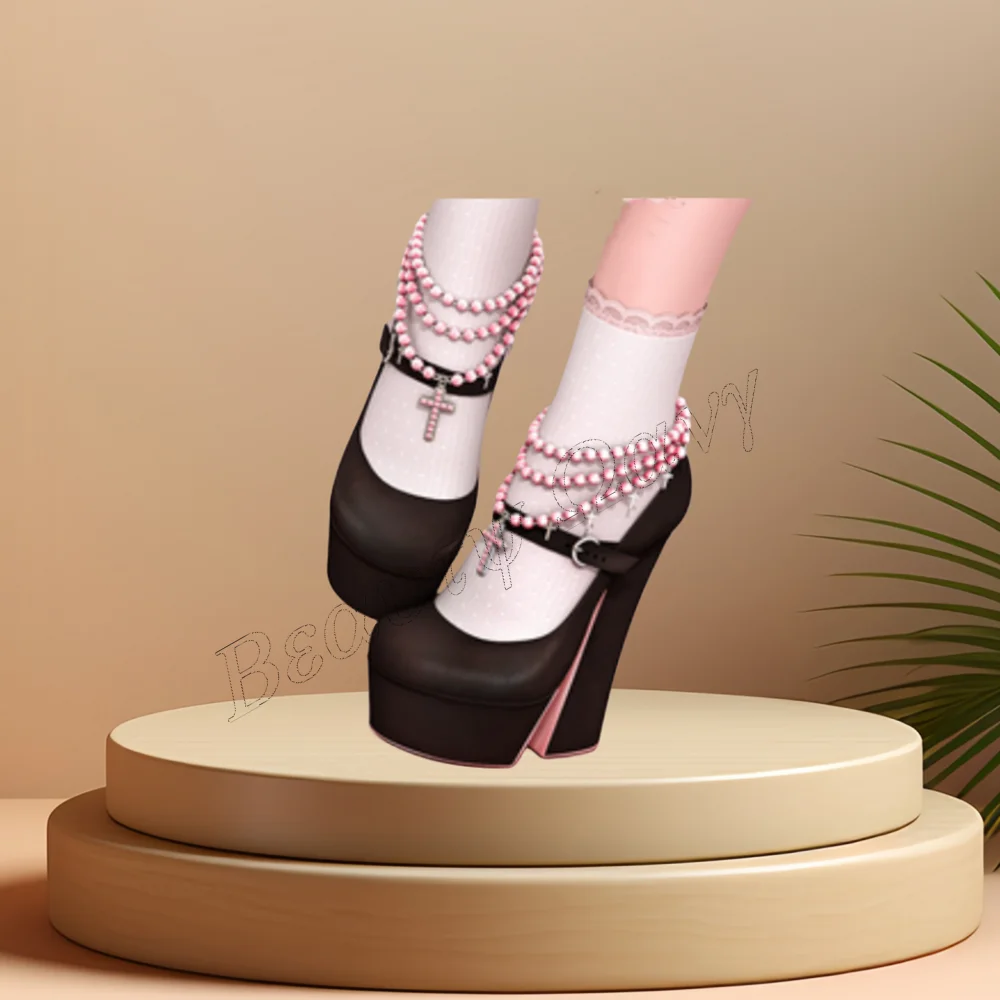 

Black Ankle Buckle Platform Pumps Chunky Heel Shoes Cover Toe Thin High Heel Shoes for Women High Heel 2023 New Zapatillas Mujer