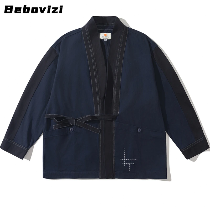 Japanese Samurai Jacket Fashion Casual Loose Men's Cardigan Kimono Streetwear Harajuku Cotton Coats Traditional Clothing