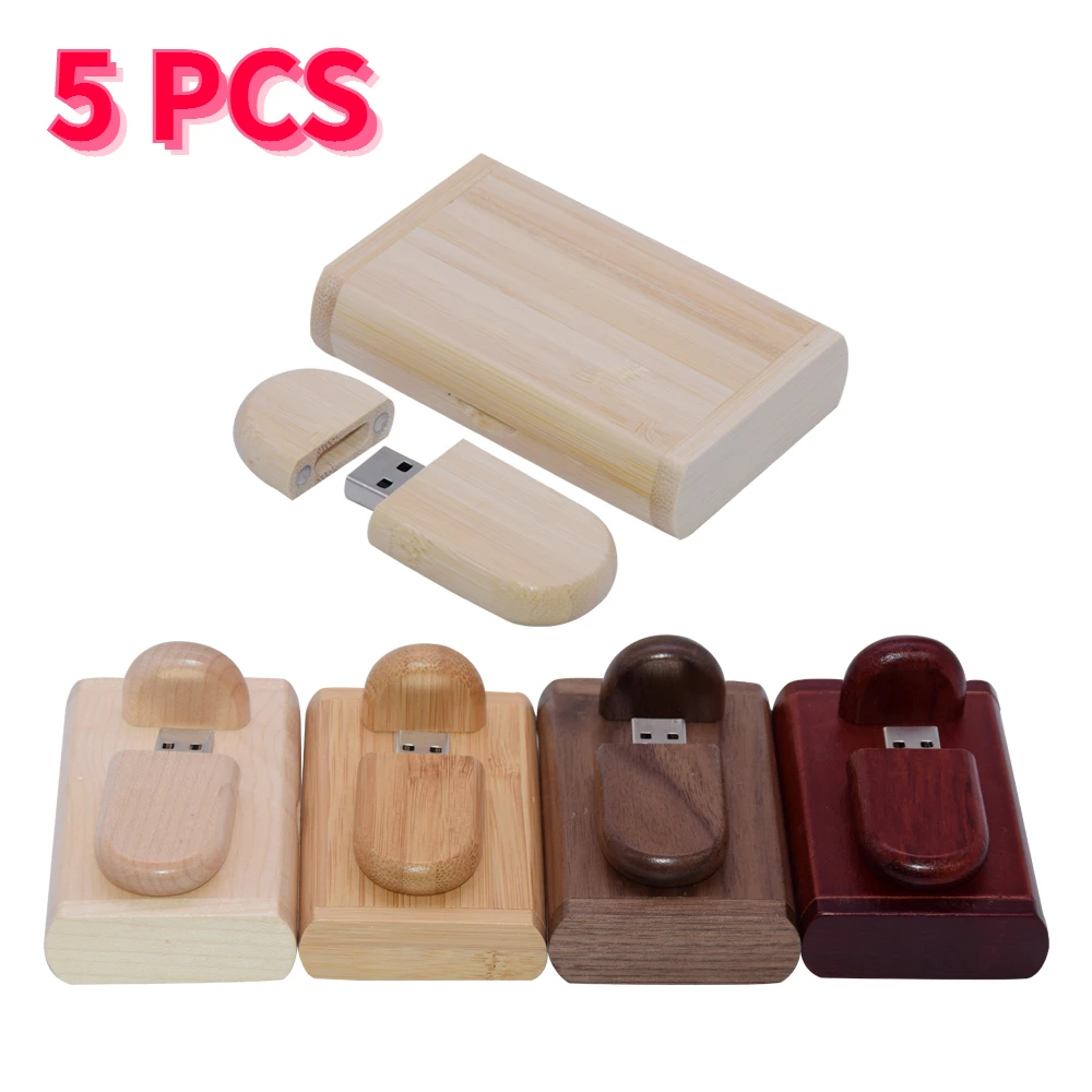 5 개/몫 USB 플래시 드라이브 나무 상자 펜 드라이브 나무 USB2.0 무료 맞춤형 로고 32GB 64GB 메모리 스틱 선물 4GB 8GB 16GB