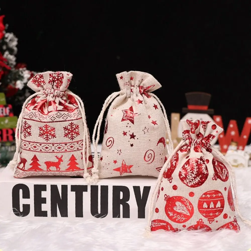

10 шт. льняные рождественские конфеты хлопковые сумки снежинки горячая золотая Рождественская бронзовая Подарочная сумка Санта-Клаус Лось Рождественский подарочный пакет